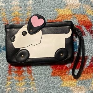 Luv Betsey Johnson Puppy Dog Wallet, Wristlet Handbag 3D Lined Accessory Pouch